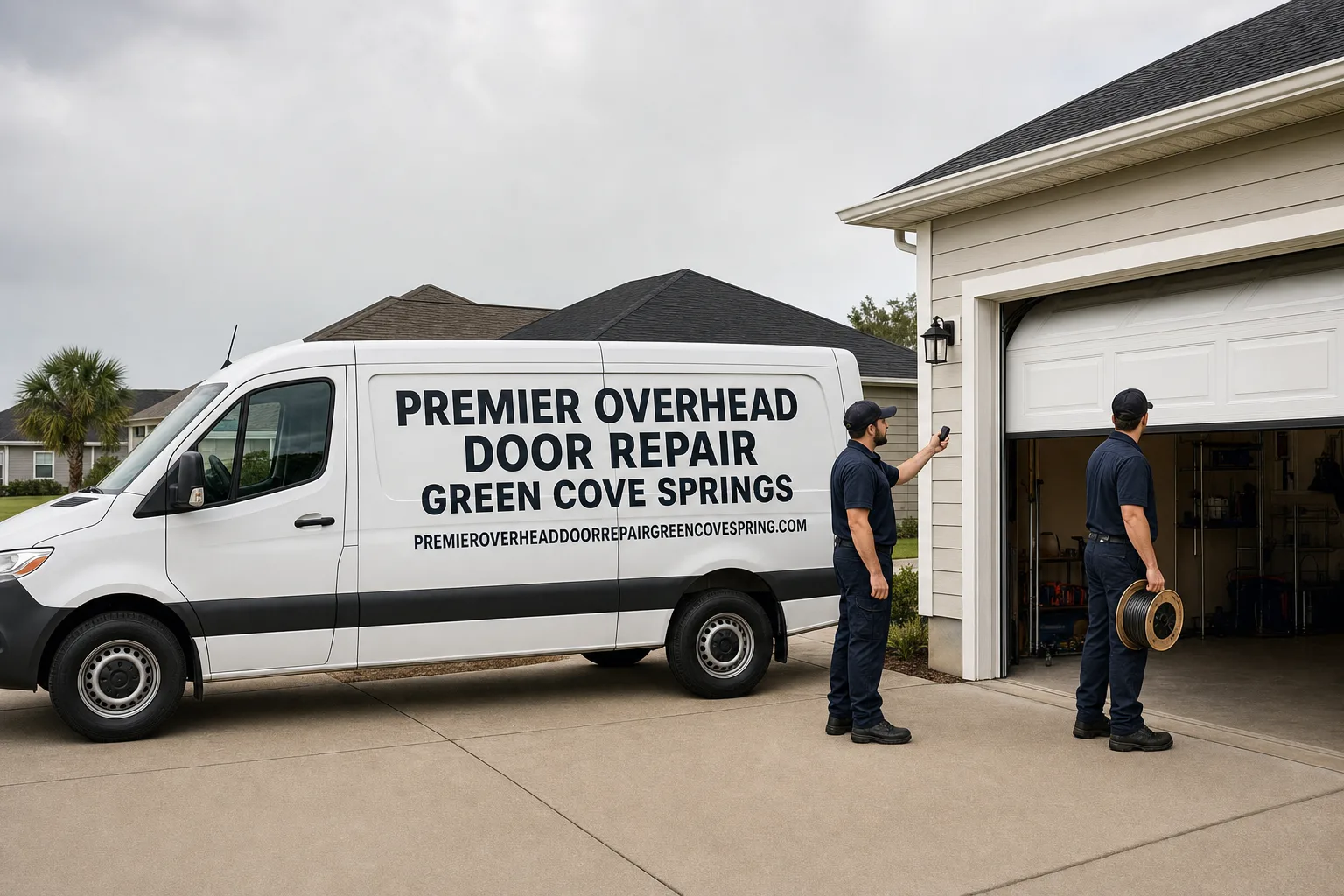 Premier Overhead Door Repair Green Cove Springs service vehicle and crew in Green Cove Springs, FL